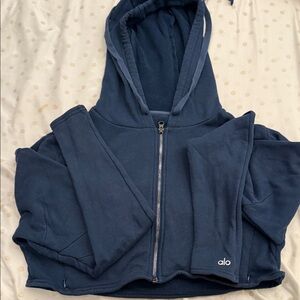 ALO Yoga Blue cropped Zip-Up Hoodie